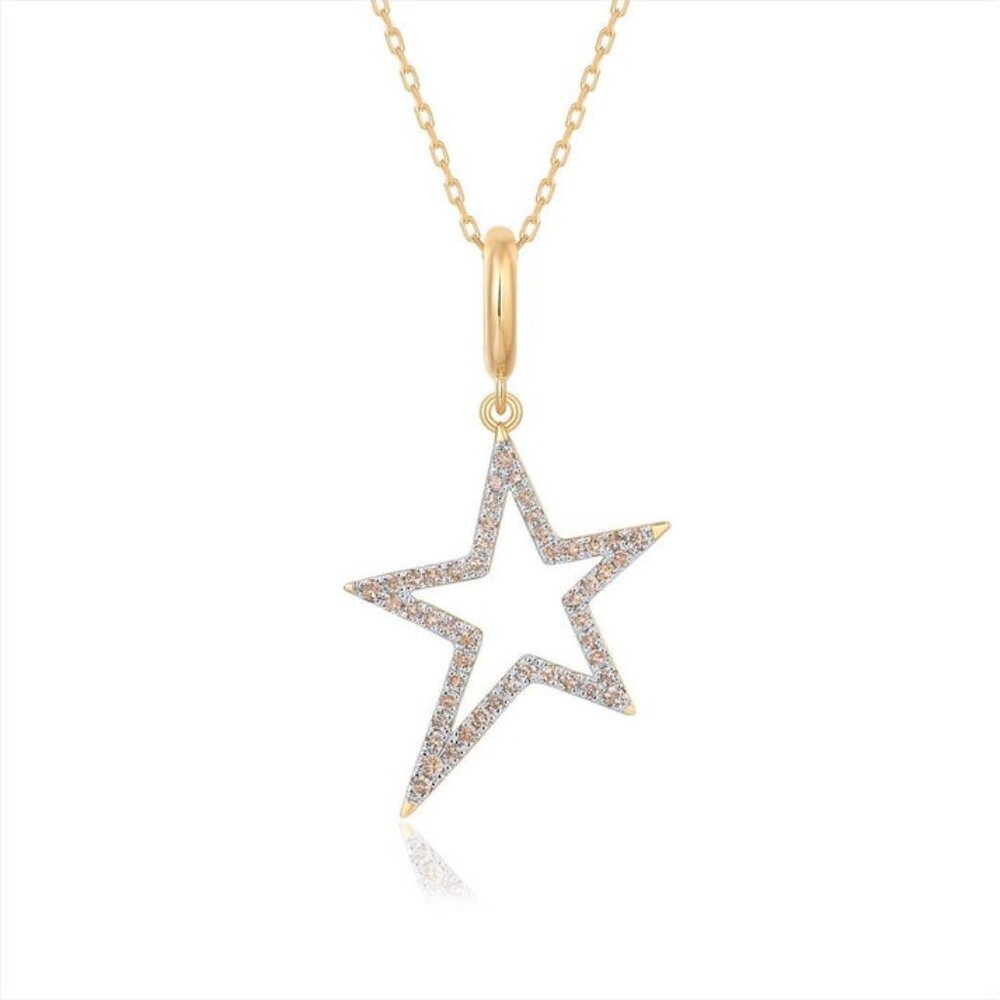 Diamond Rise Star 14K (or 18k upon request) Yellow Gold Pendant Necklace
